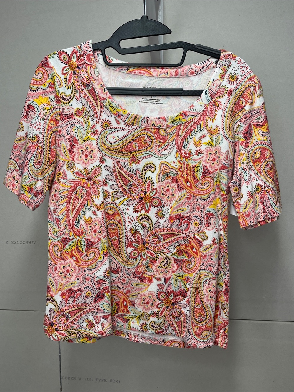 Talbots Paisley Scoop Neck Short Sleeve Top - Pink & Orange